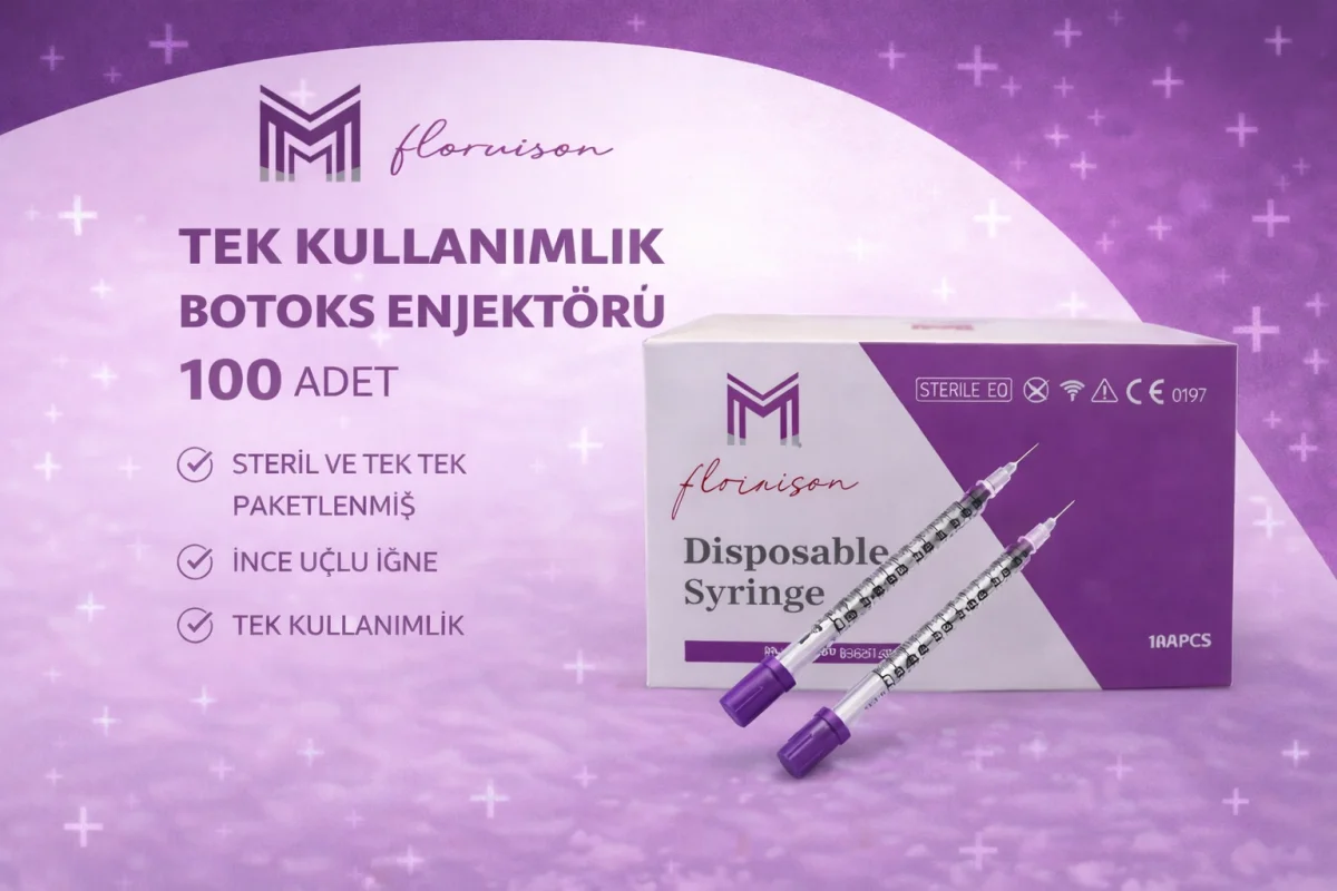 32G x 8MM 0,5 ML Tek Kullanımlık Hassas Uçlu Botoks Enjektörü 100 Adet 1 Kutu