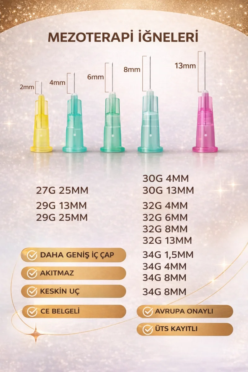 34G X 8MM Mezoterapi  Steril Enjeksiyon İğnesi 100 Adet 1 Kutu