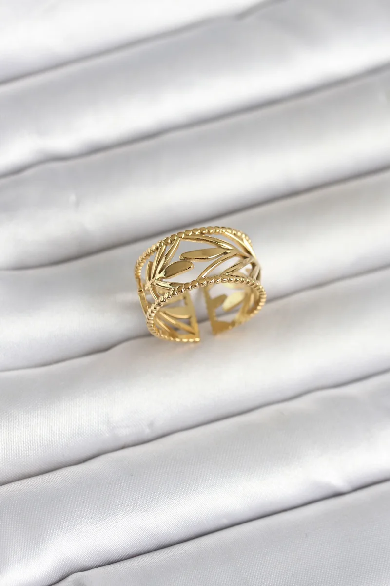 316L Çelik Gold Renk Başak Model Kadın Yüzük