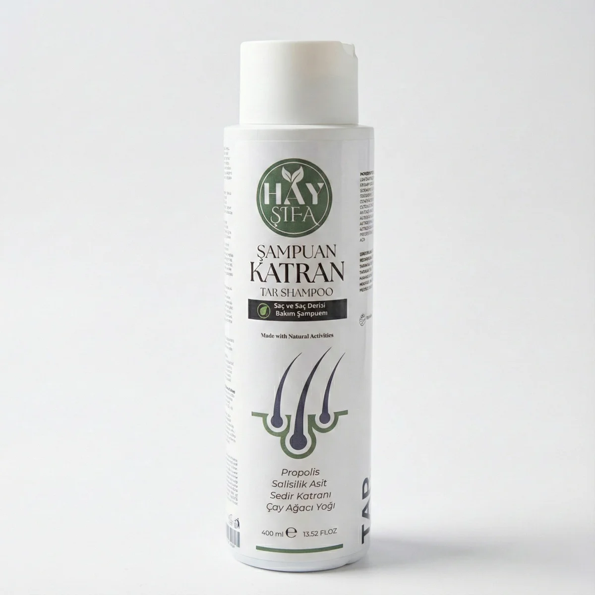Katran Şampuanı 400 ml Sedir Katranı Çam Katranı Çay Ağacı Yağı ve Propolis İçeren Bitkisel Şampuan