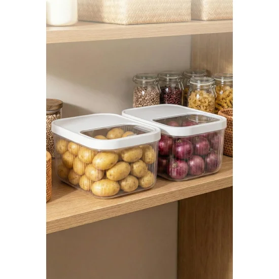 2'Li 12 LT Multibox Beyaz Kayar Kapaklı Saklama Kabı & Erzak Kabı & Patates Soğan Kovası