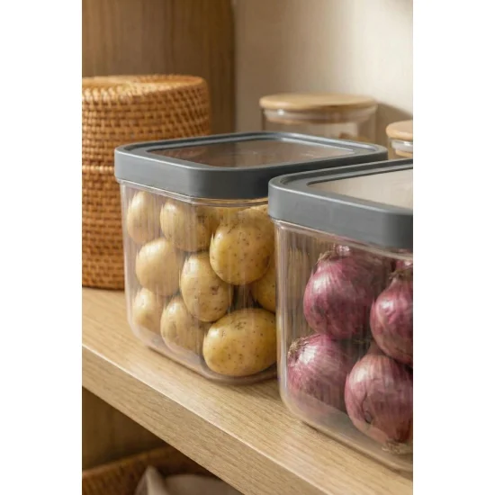 2'Li 12 LT Multibox Füme Kayar Kapaklı Saklama Kabı & Erzak Kabı & Patates Soğan Kovası