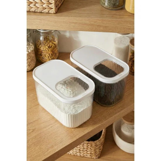 2'Li 7,5 LT Multibox Beyaz Kayar Kapaklı Saklama Kabı & Erzak Kabı & Toz Ve Tablet Deterjan Kutusu
