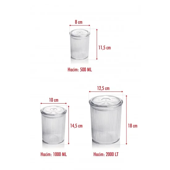 12'li Barok Yuvarlak 3 Boy Kavanoz Seti & Saklama Kabı & Erzak Kabı (4*2000 ML, 4*1000 ML, 4*500 ML)
