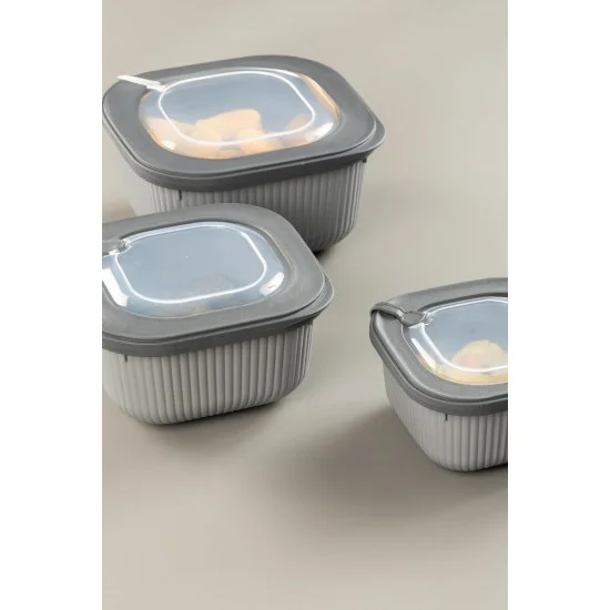 Kare 3 Parça Vakumlu Sızdırmaz Hava Almaz Saklama Kabı Seti Füme (1800/1100/600 Ml)