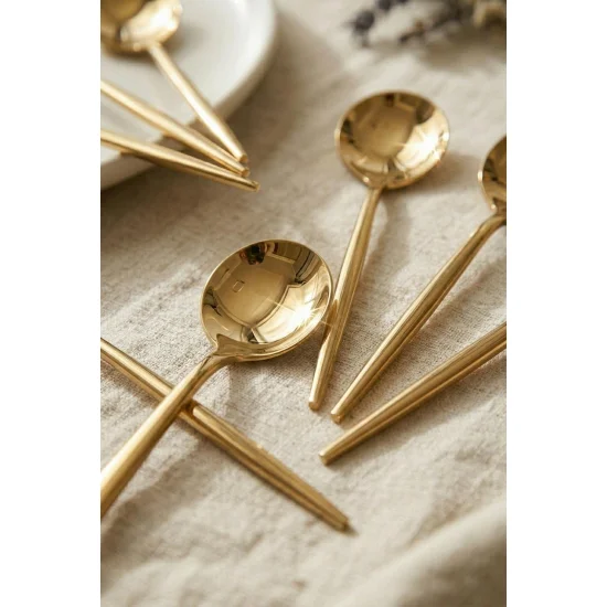 6'lı Lüks Gold Paslanmaz Çelik Çay Kaşığı Seti (13 cm)
