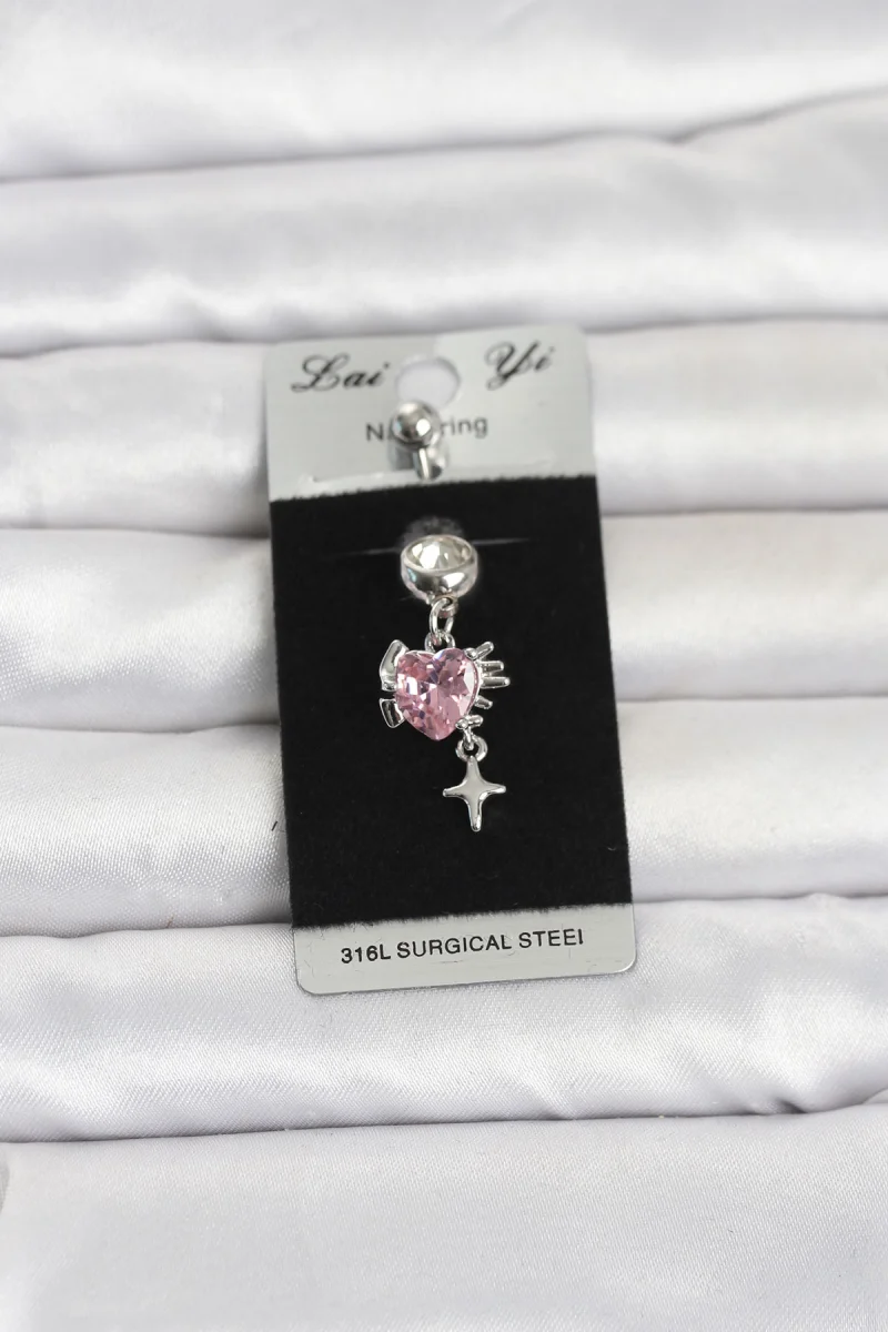 316L Cerrahi Çelik Pembe Zirkon Taşlı Model Göbek Piercing