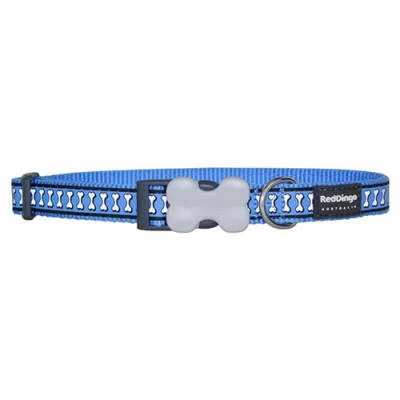 Reflektörlü Kemik Desenli Mavi Köpek Boyun Tasması Small 15 Mm 24-36 Cm