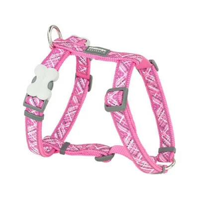 Flanno Desenli Pembe Köpek Göğüs Tasması Large 25 Mm