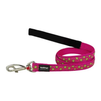 Pembe Üzerine Lime Yıldızlı Köpek Uzatma Tasması Small 15 Mm 1,2 Mt