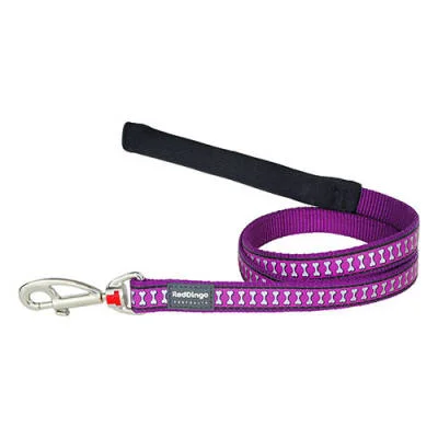 Reflektörlü Kemik Desenli Mor Köpek Uzatma Tasması Small 15 Mm 1,2 Mt