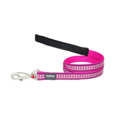 Reflektörlü Kemik Desenli Pembe Köpek Uzatma Tasması Small 15 Mm 1,2 Mt