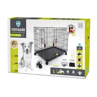 Voyager Tekerlekli 2 Kapılı Köpek Kafesi Large Siyah 91x58x63 Cm