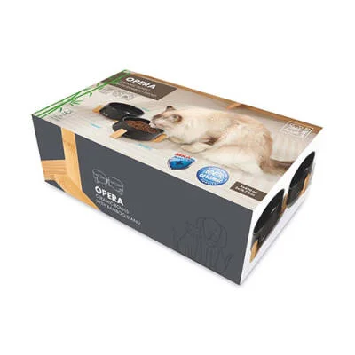 Opera Bamboo Standlı Seramik Kedi ve Köpek Mama Kabı Siyah 2x850 Ml