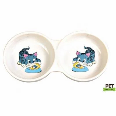 İkili Porselen Kedi Mama Su Kabı 2x0,15 Lt