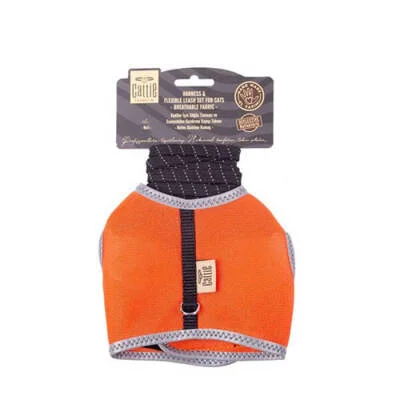 Havalı Dokuma Kedi Göğüs ve Gezdirme Tasması Large Turuncu 1,5x-30-40 Cm
