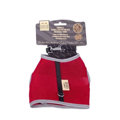 Havalı Dokuma Kedi Göğüs ve Gezdirme Tasması Medium Kırmızı 1x25-35 Cm