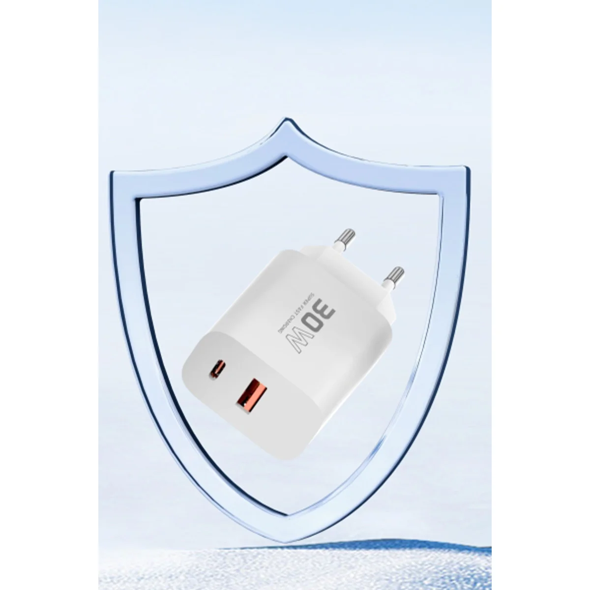 C89Q 1 Adet 30W Type-C ve 1 Adet 22.5W USB Çıkışlı Ekstra DL48 1M USB to Lightning Kablolu PD Şarj Cihazı - Beyaz