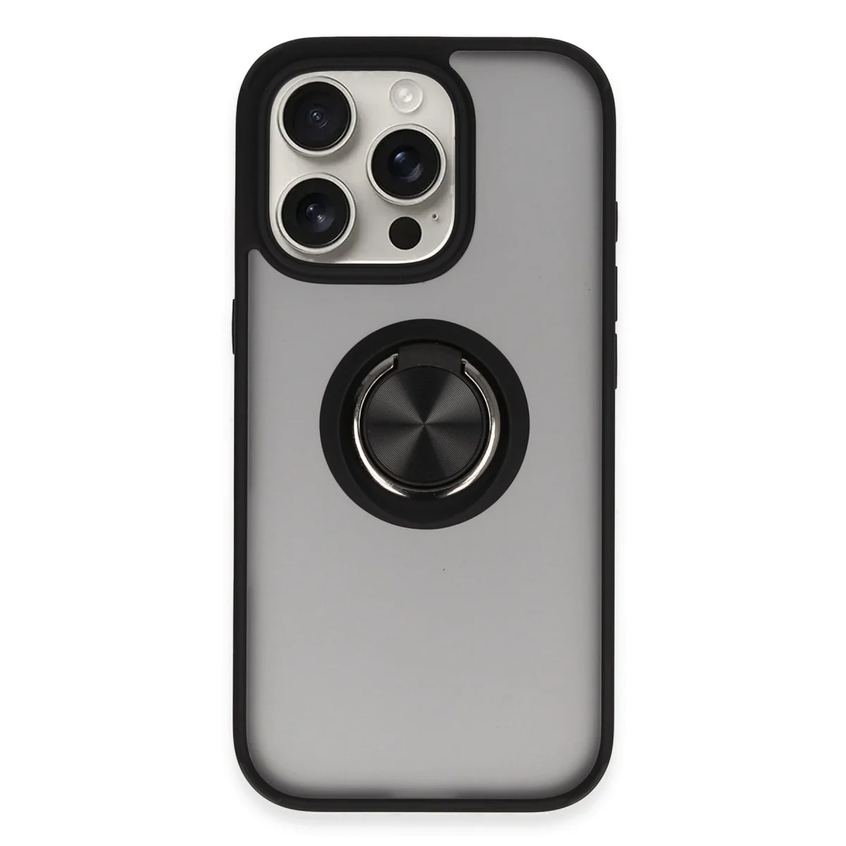 iPhone 16 Pro Max Kılıf Montreal Yüzüklü Silikon Kapak - Siyah