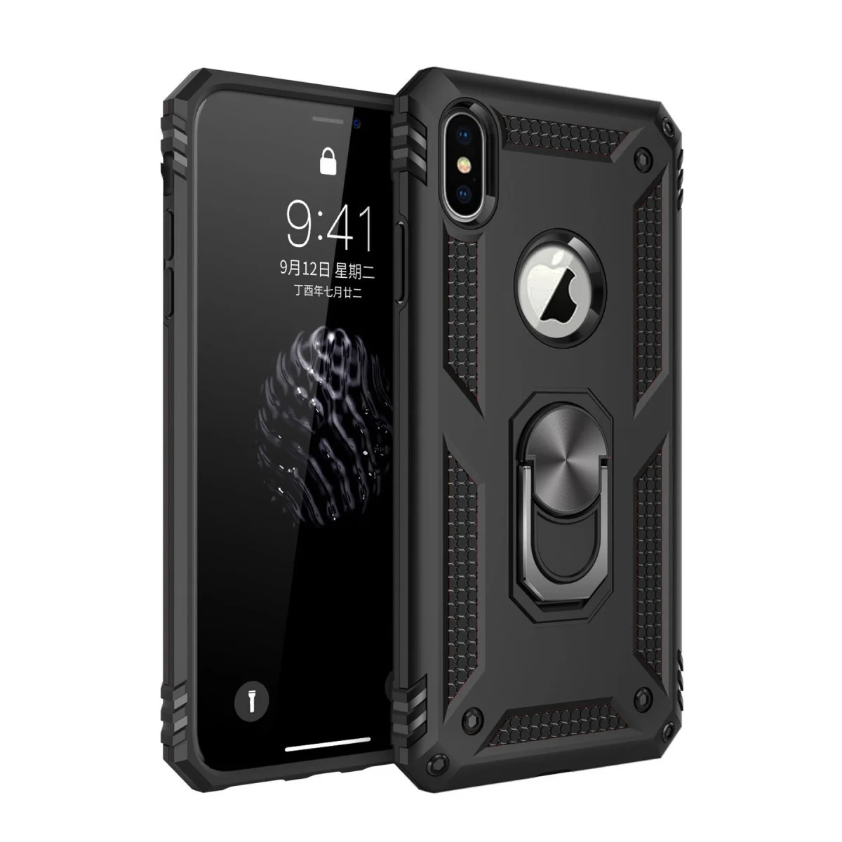 iPhone XS Max Kılıf Sofya Yüzüklü Silikon Kapak - Siyah