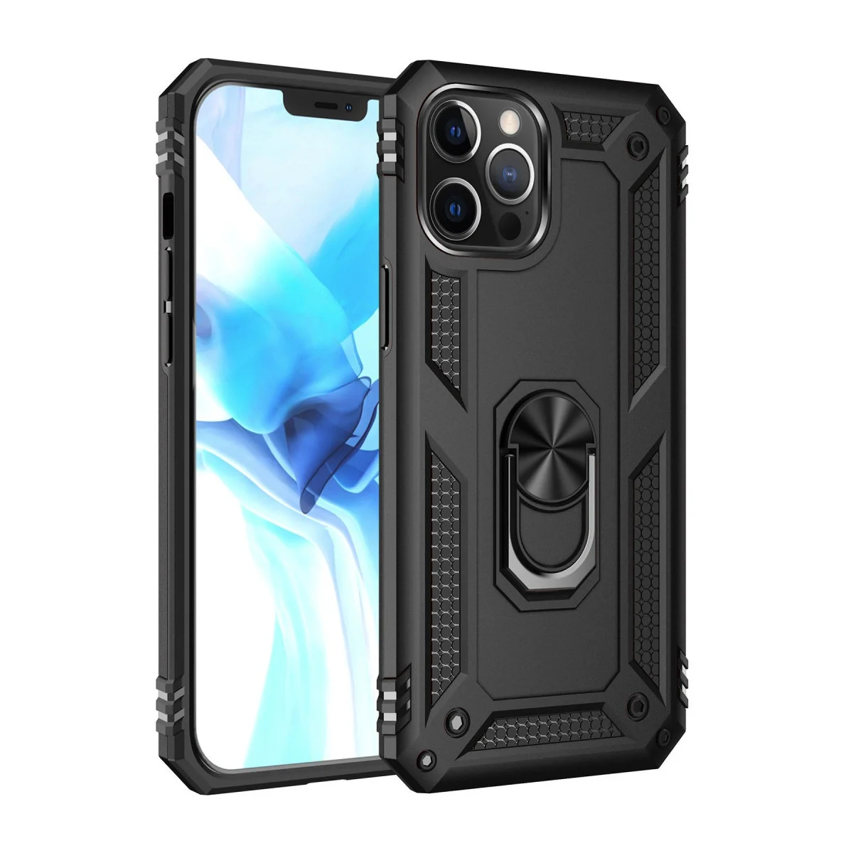 iPhone 12 Pro Max Kılıf Sofya Yüzüklü Silikon Kapak - Siyah