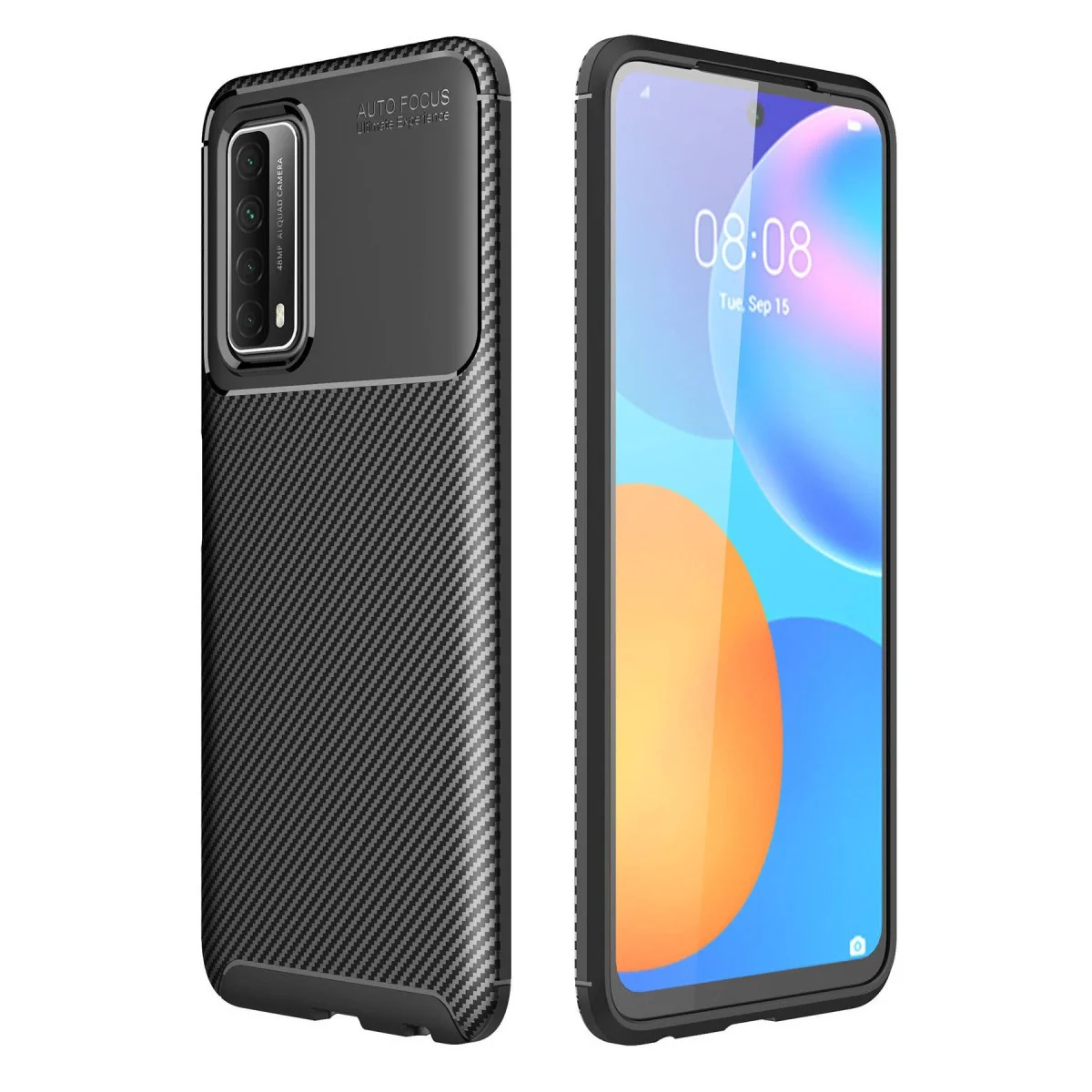 P Smart 2021 Kılıf Auto Focus Karbon Kapak - Siyah