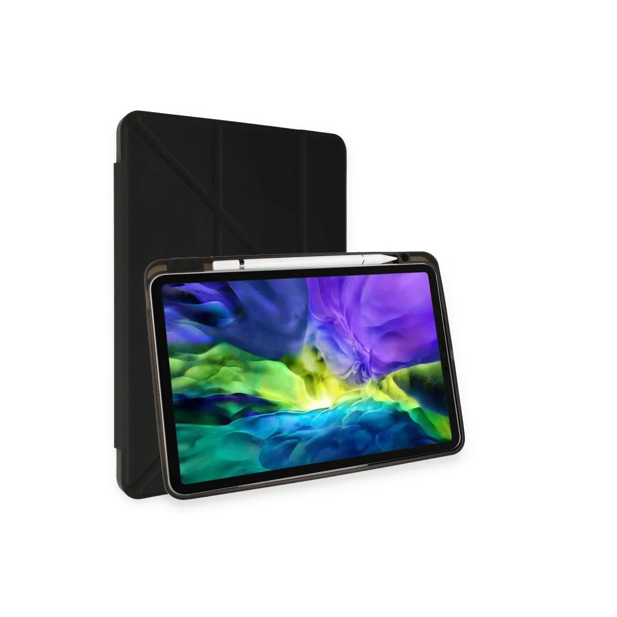iPad 10.2 (8.nesil) Kılıf Kalemlikli Hugo Tablet Kılıfı - Siyah