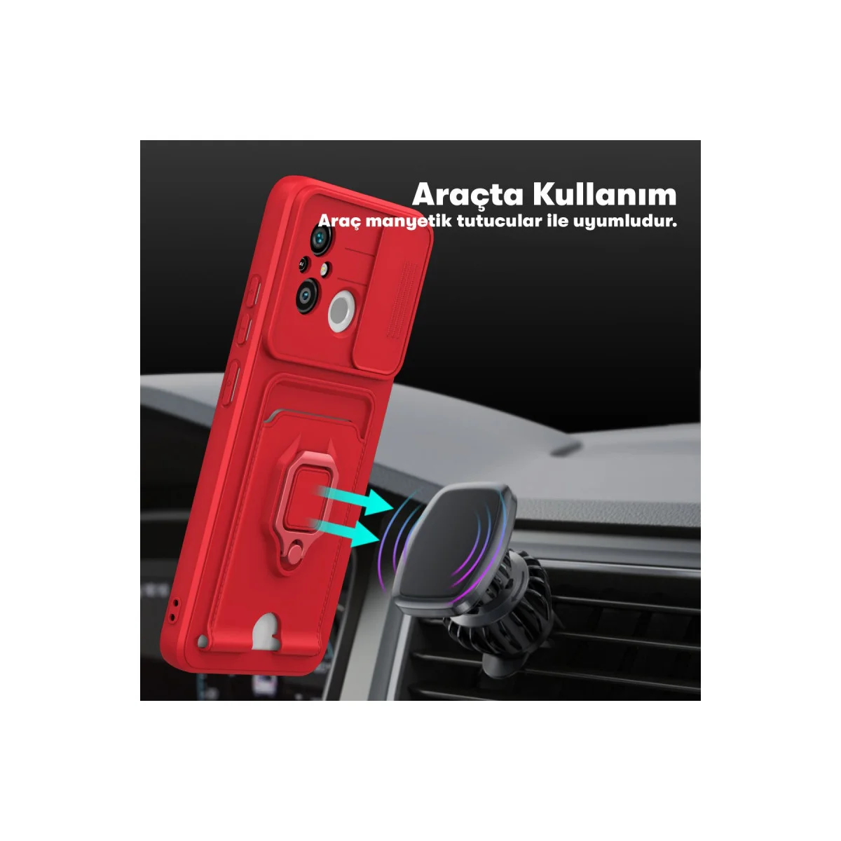 Redmi 12C Kılıf Zuma Kartvizitli Yüzüklü Silikon - Siyah