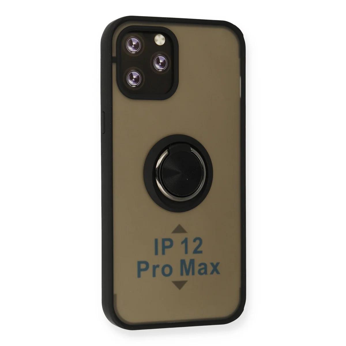 iPhone 12 Pro Max Kılıf Montreal Yüzüklü Silikon Kapak - Siyah