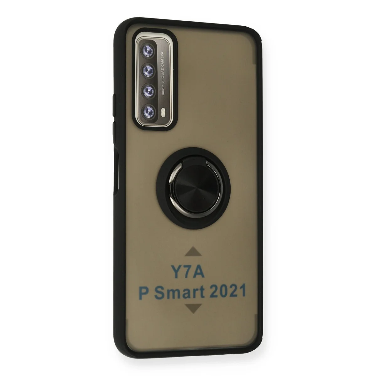 P Smart 2021 Kılıf Montreal Yüzüklü Silikon Kapak - Siyah
