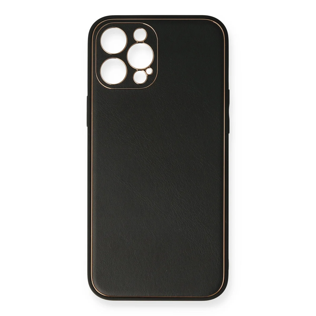 iPhone 12 Pro Max Kılıf Coco Deri Silikon Kapak - Siyah