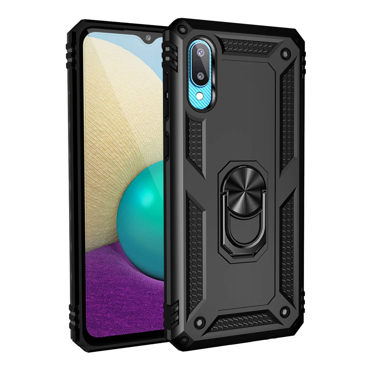 Galaxy A02 Kılıf Sofya Yüzüklü Silikon Kapak - Siyah