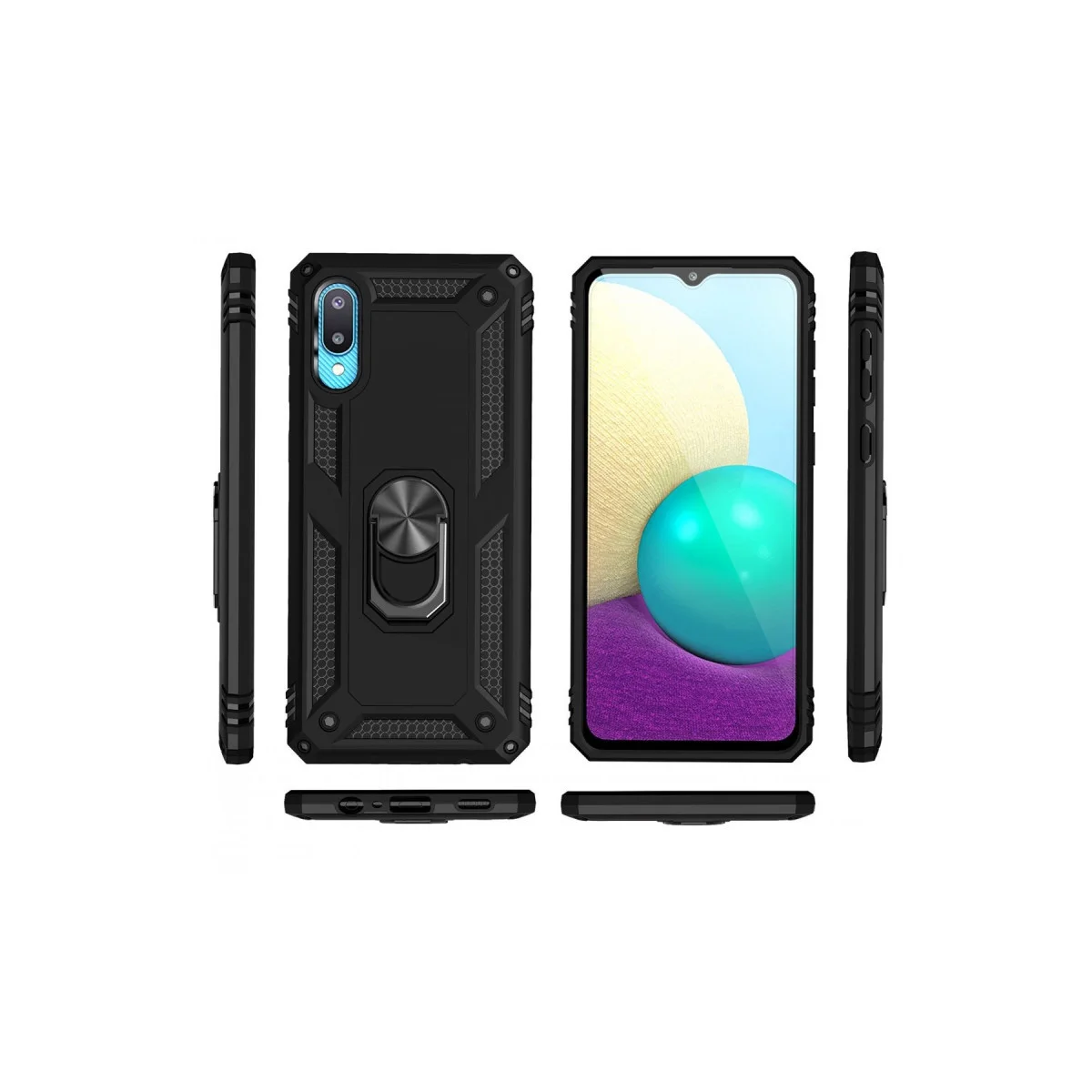 Galaxy A02 Kılıf Sofya Yüzüklü Silikon Kapak - Siyah