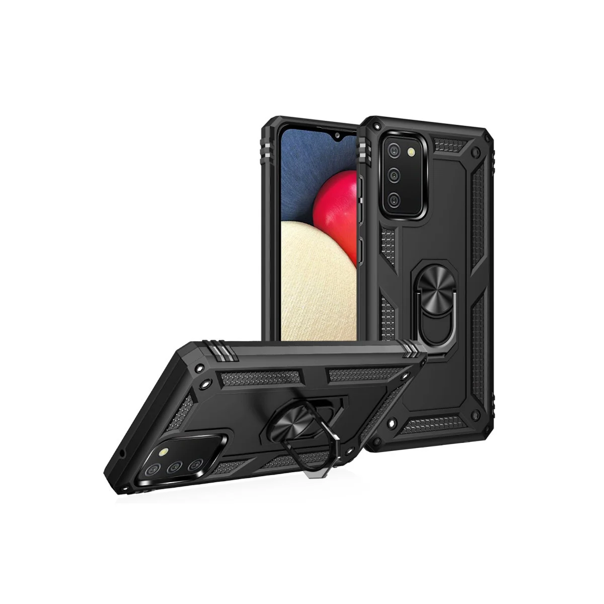 Galaxy A02S Kılıf Sofya Yüzüklü Silikon Kapak - Siyah