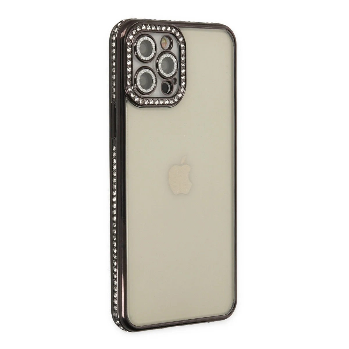 iPhone 12 Pro Kılıf Joke Taşlı Silikon - Siyah
