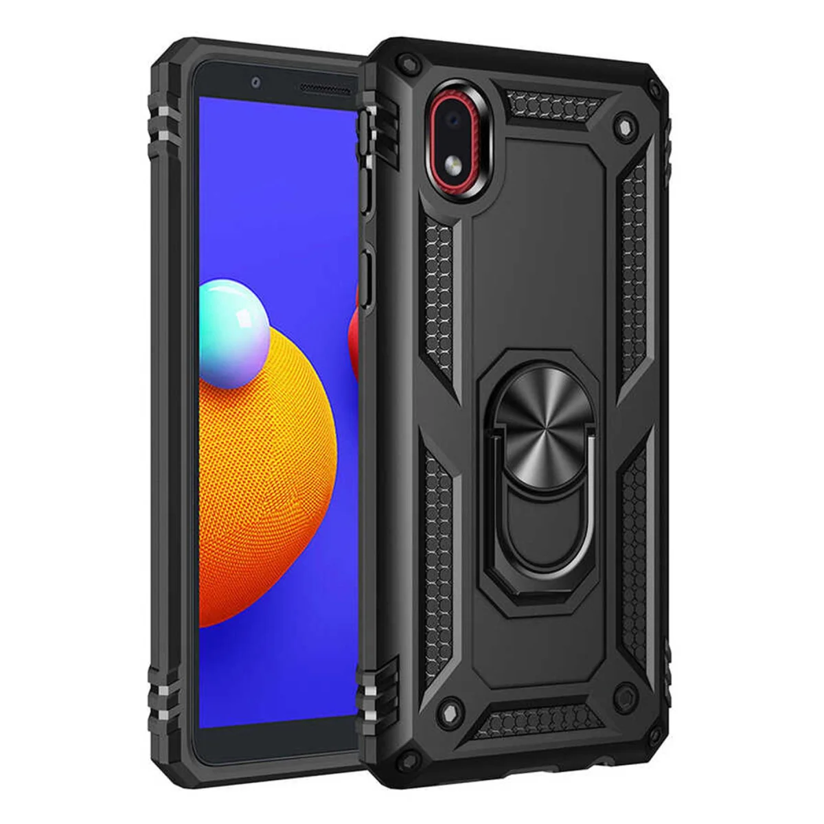 Galaxy A01 Core Kılıf Sofya Yüzüklü Silikon Kapak - Siyah