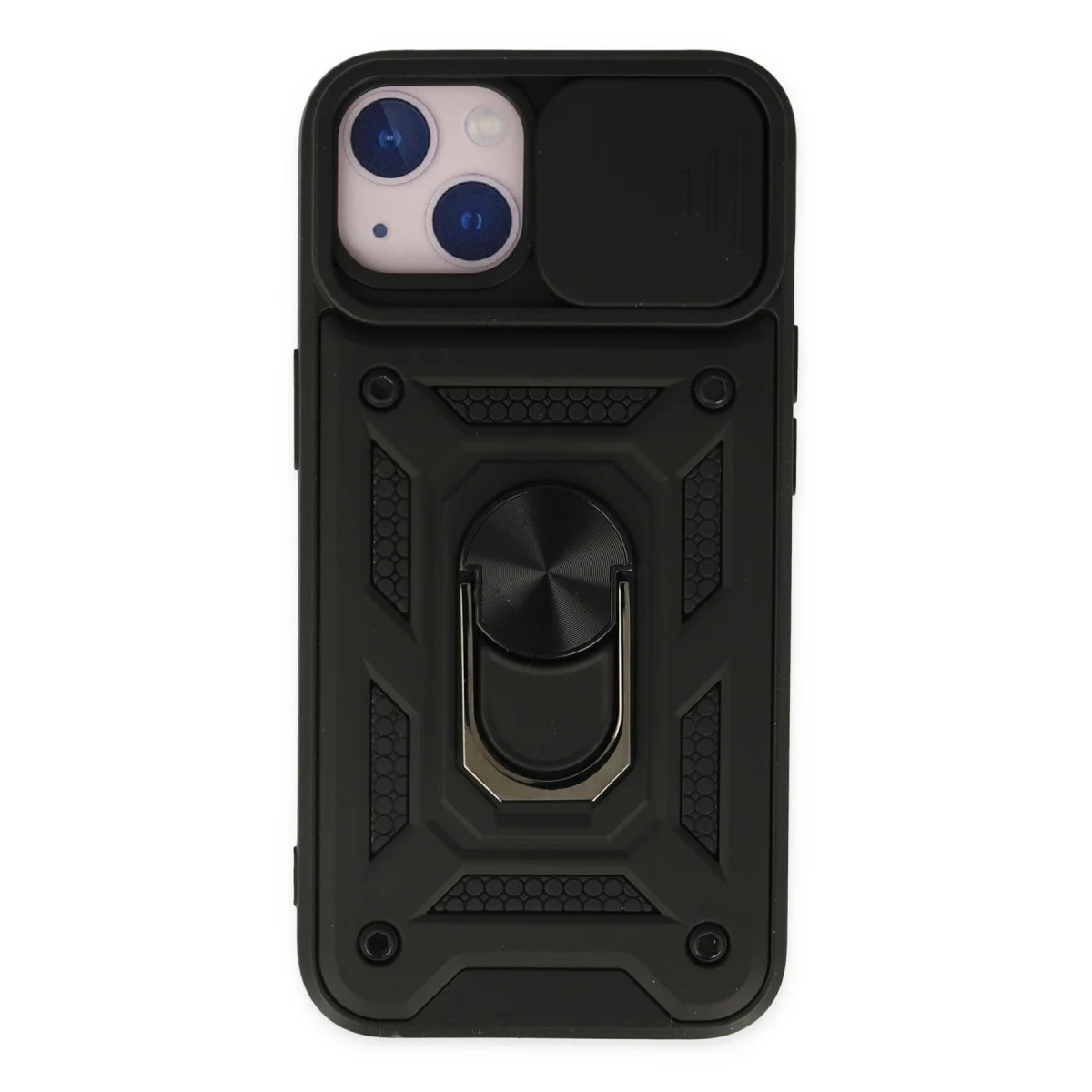 iPhone 14 Kılıf Pars Lens Yüzüklü Silikon - Siyah