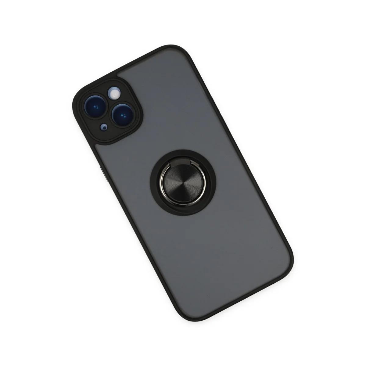 iPhone 14 Kılıf Montreal Yüzüklü Silikon Kapak - Siyah