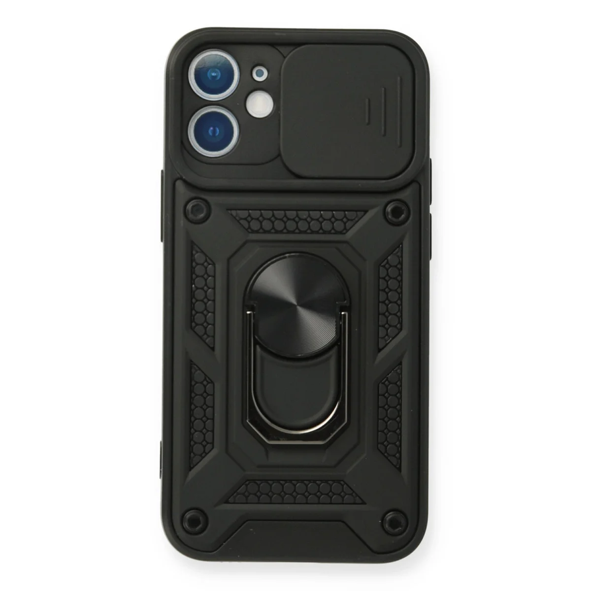 iPhone 12 Mini Kılıf Pars Lens Yüzüklü Silikon - Siyah