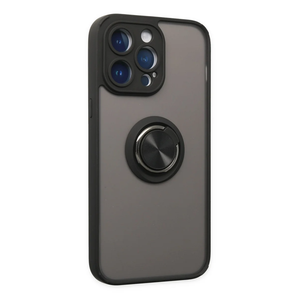 iPhone 14 Pro Kılıf Montreal Yüzüklü Silikon Kapak - Siyah