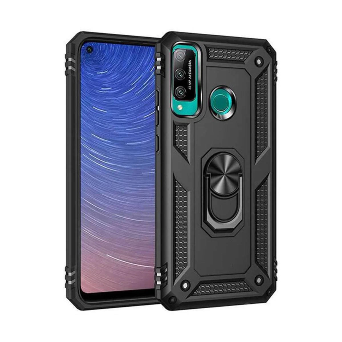 P40 Lite E Kılıf Sofya Yüzüklü Silikon Kapak - Siyah