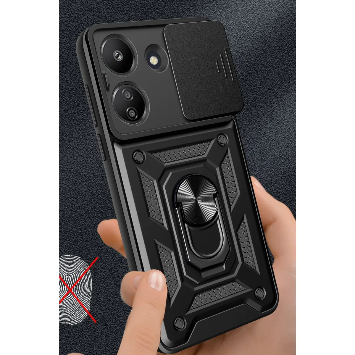 Redmi 13C Kılıf Pars Lens Yüzüklü Silikon - Siyah