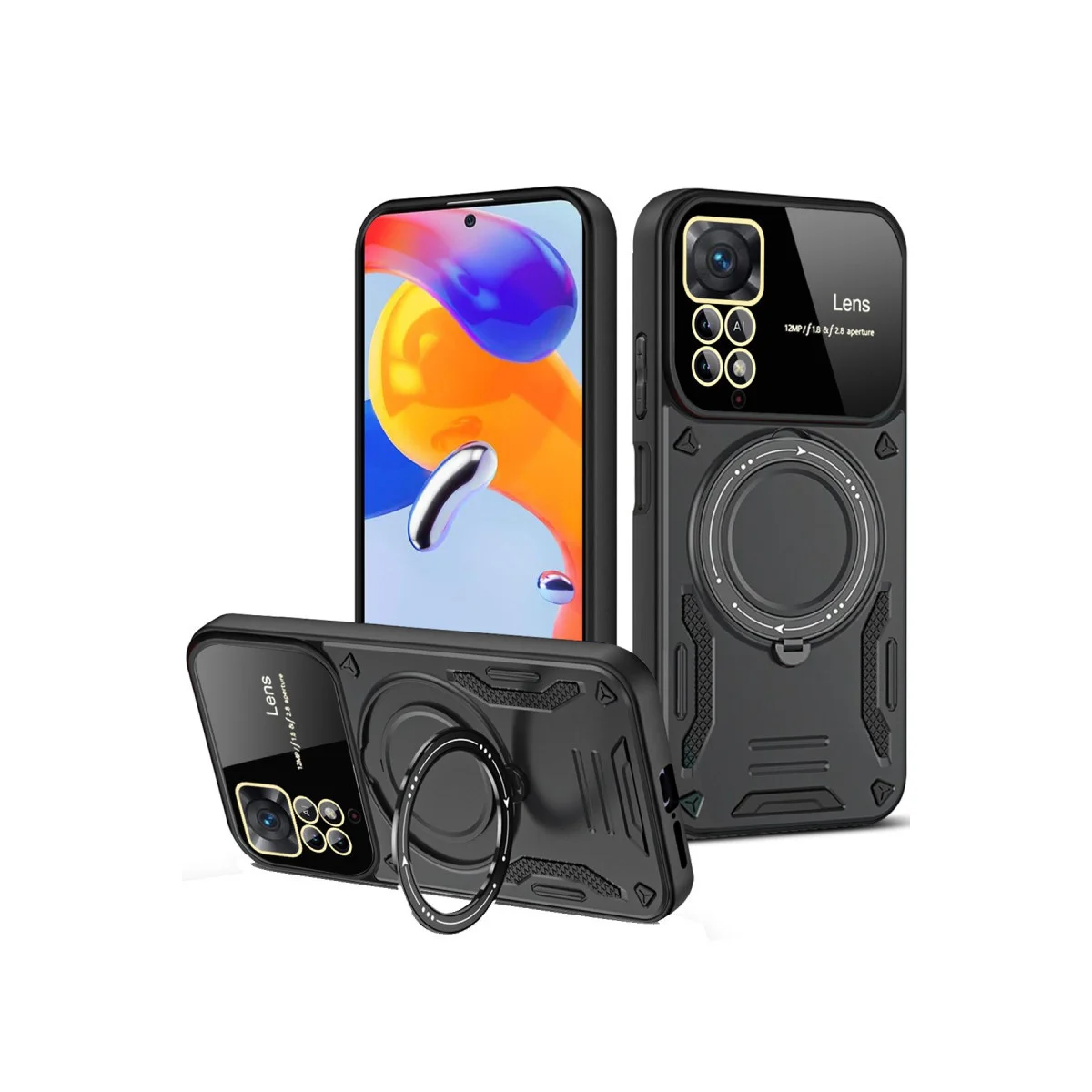 Redmi Note 12 Pro 4G Kılıf Joy Lens Standlı Kapak - Siyah