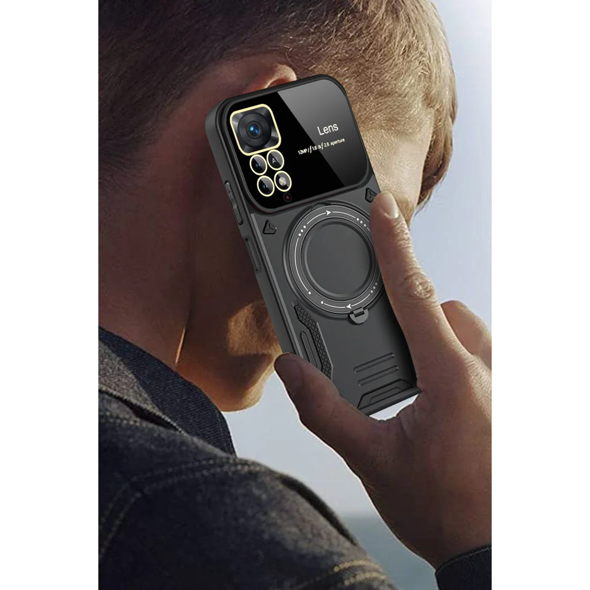 Redmi Note 12 Pro 4G Kılıf Joy Lens Standlı Kapak - Siyah