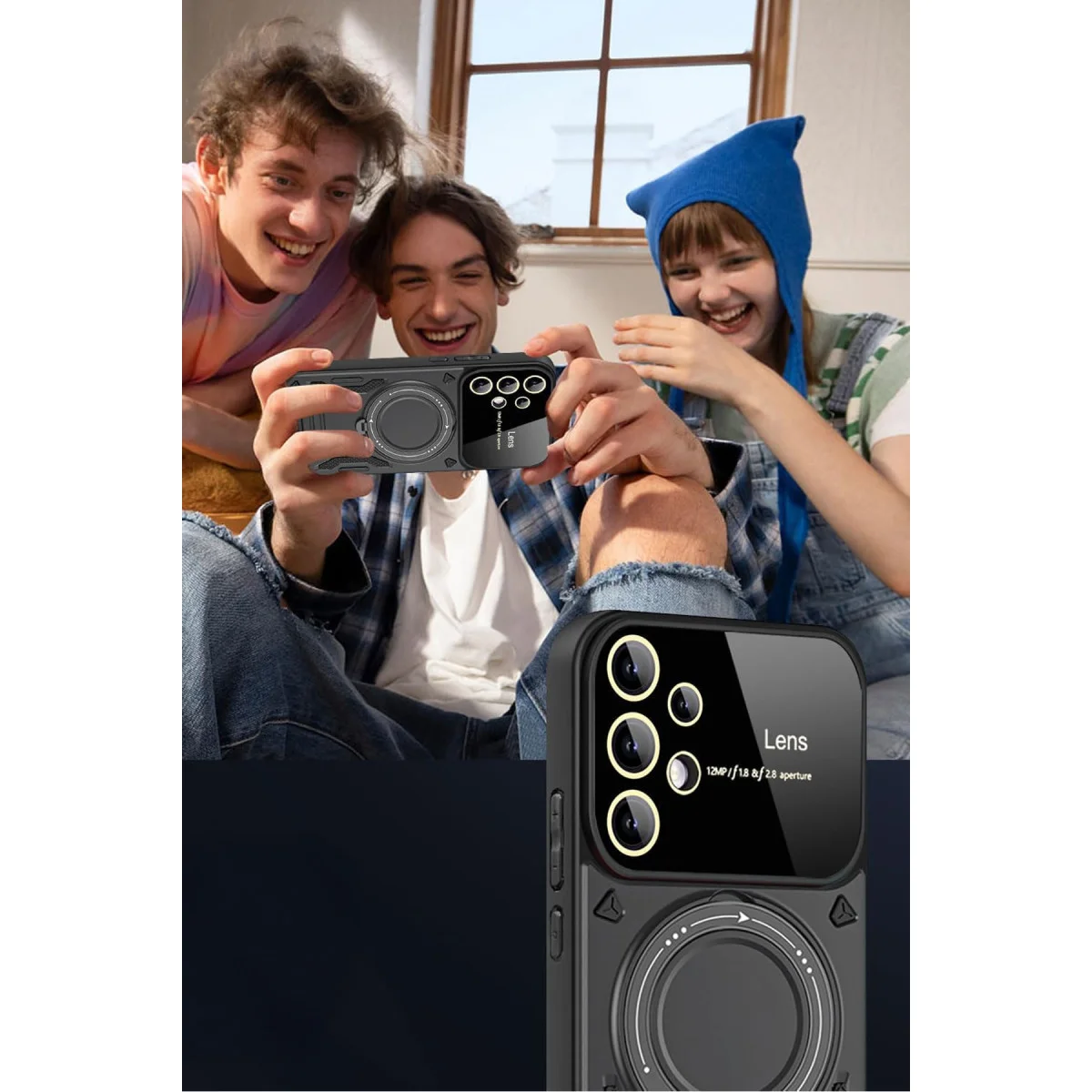 Galaxy S25 Ultra Kılıf Joy Lens Standlı Kapak - Siyah