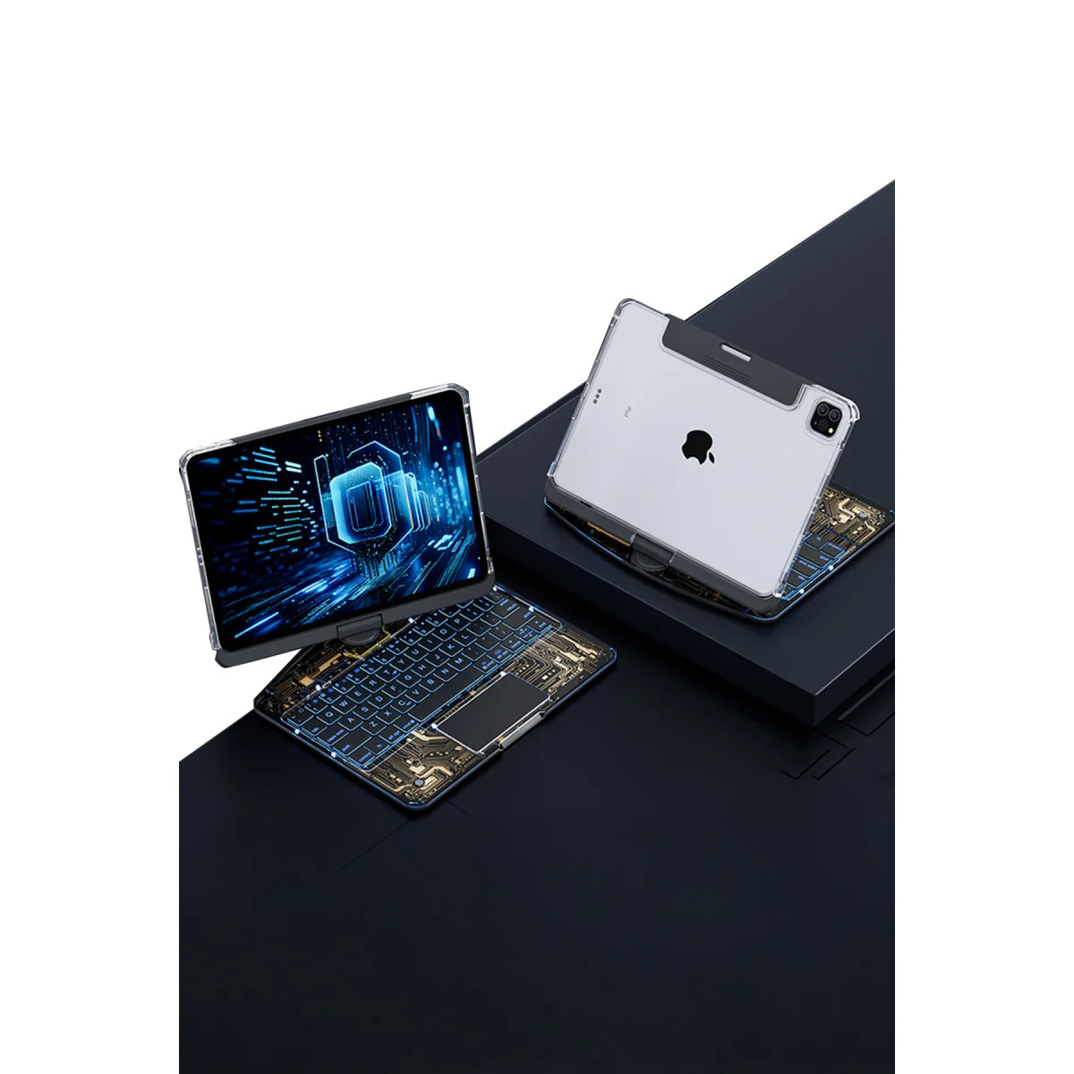 JP12.9 iPad Pro 12.9 (2022) Kılıf Vales Dönen Ledli Klavyeli Tablet Kılıfı - Siyah