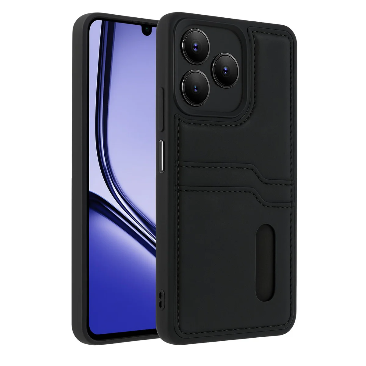 Realme Note 50 4G Kılıf Sara Kartvizitli Deri Kılıf - Siyah