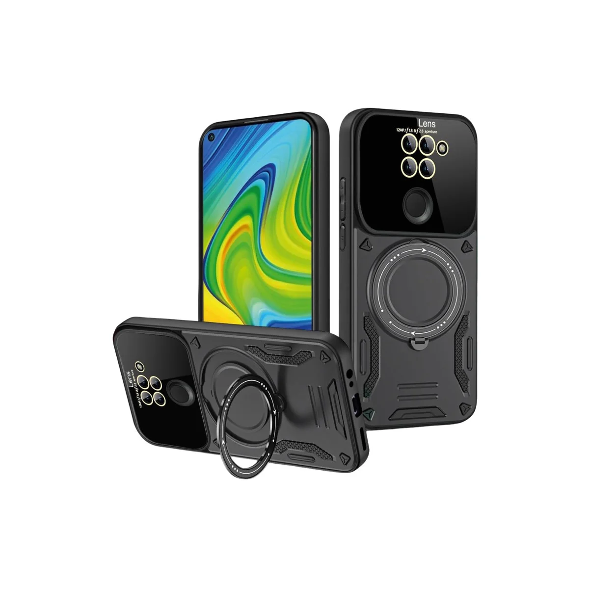 Redmi Note 9 Joy Lens Standlı Kapak - Siyah