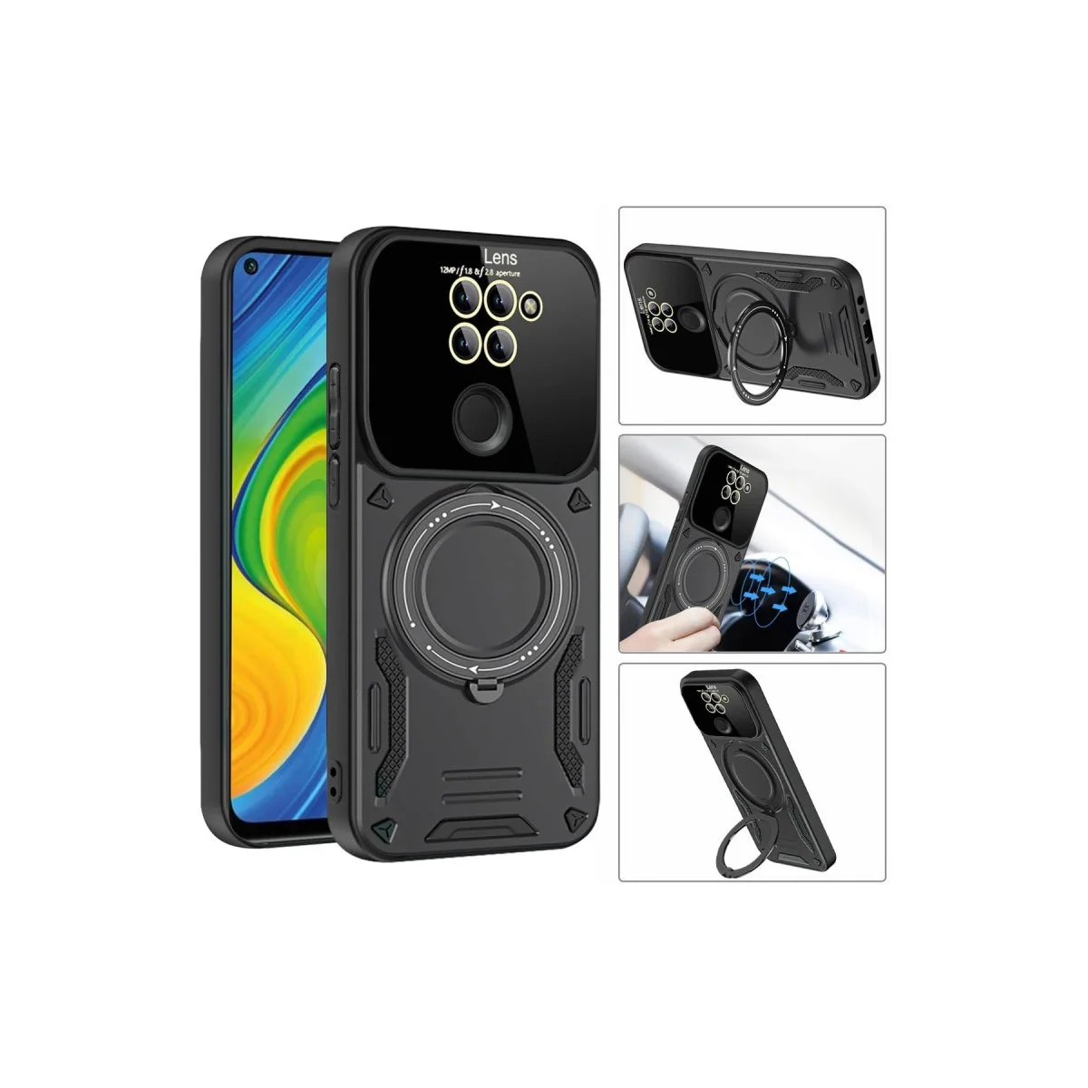 Redmi Note 9 Joy Lens Standlı Kapak - Siyah