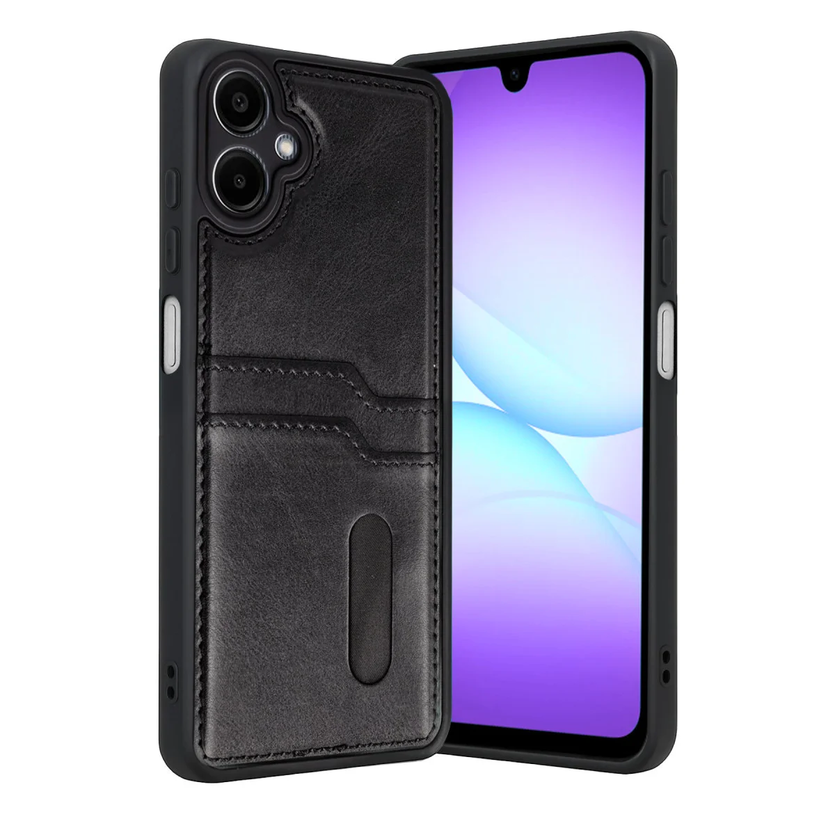Galaxy A07 4G Sara Kartvizitli Deri Kılıf - Siyah